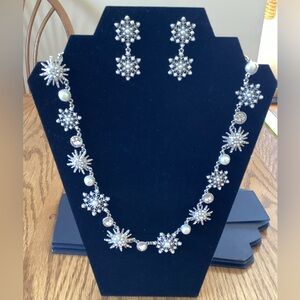 Talbots Elegant Silver Snowflake Necklace and Earring Set